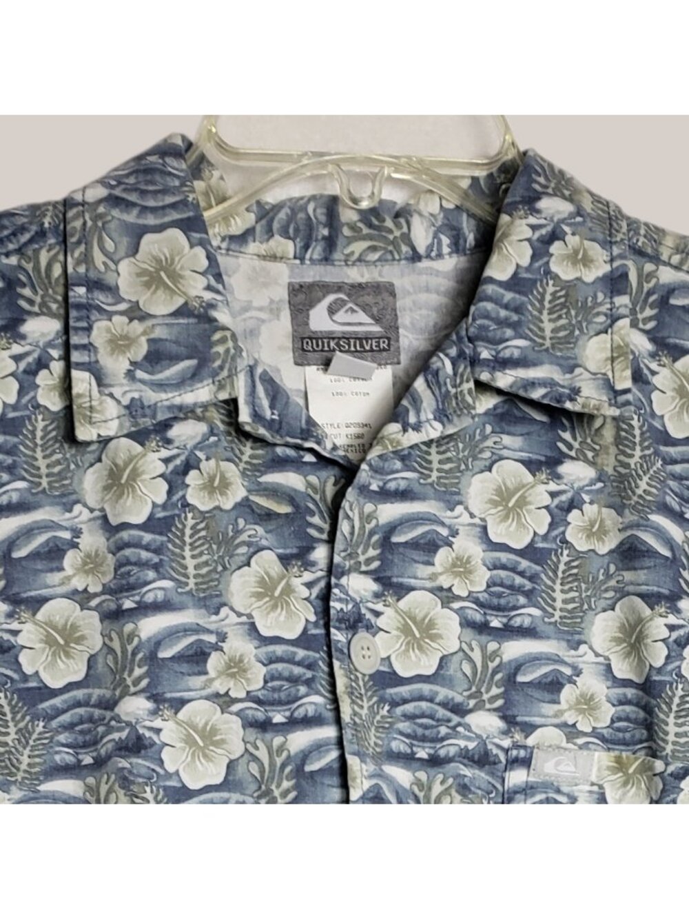 Quiksilver Vtg Floral Hawaiian Button-Up Shirt Mens Blue/Whit Medium - Picture 4 of 11